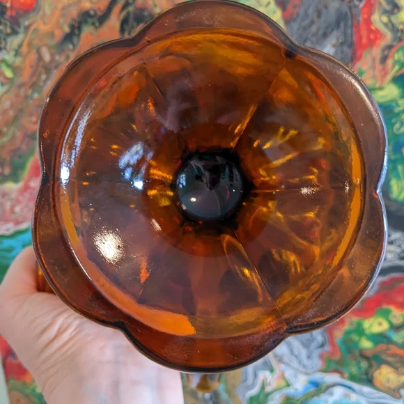 SOLD ETSY: LE Smith SImplicity Swung Art Glass Dish with Pedestal - Picture 5 of 7